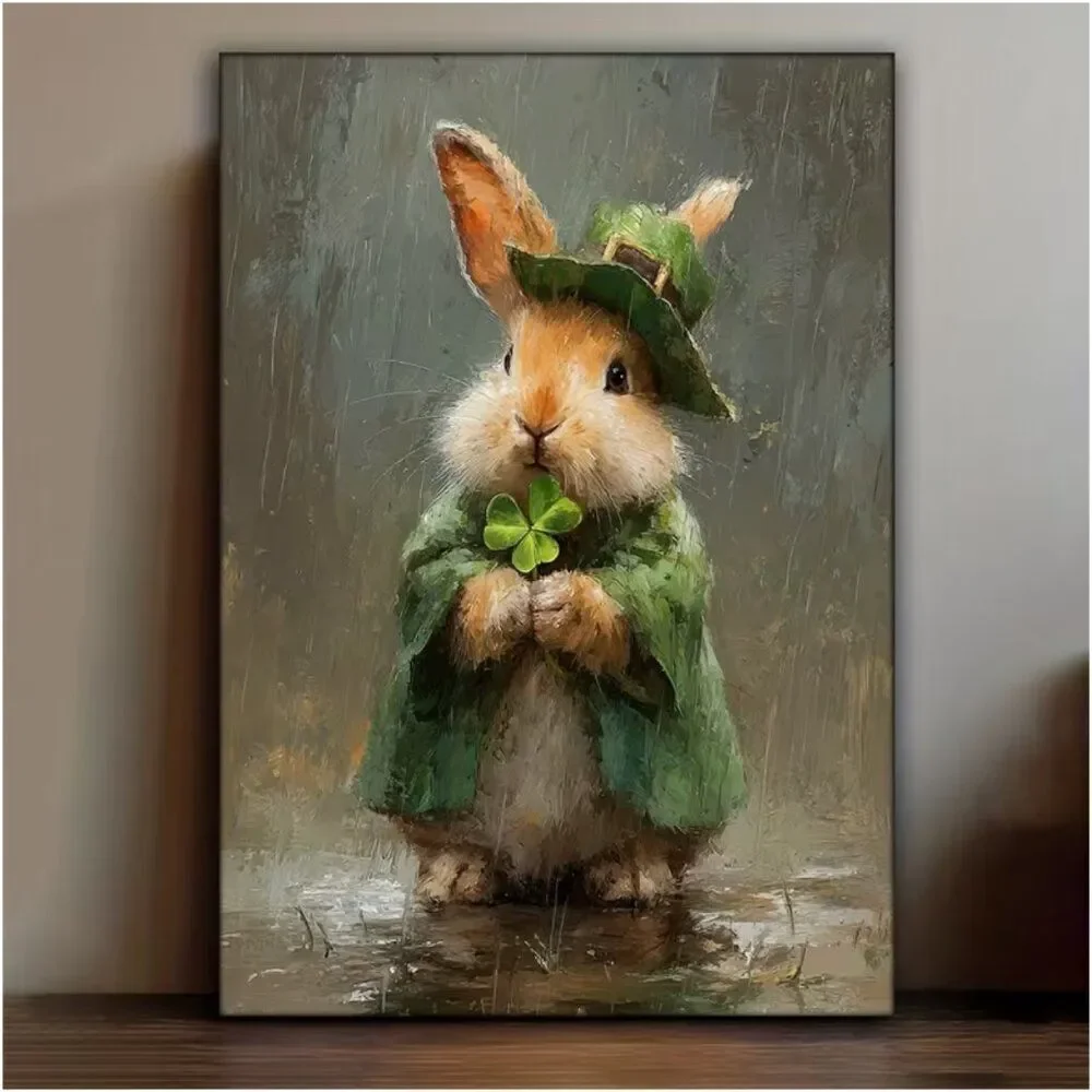 Bunny Clover St. Patrick's Day Canvas Print - Rabbit and Clover Irish Good Luck
